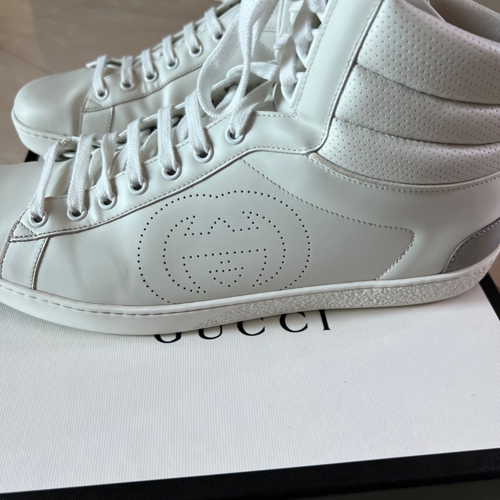 #2365 Gucci Men's Perforated GG New Ace High Leather Sneakers in White size 10.5 - Picture 7 of 11